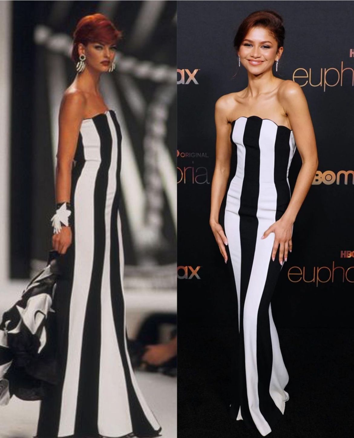 זנדאיה בשמלת וינטג' שהציגה לינדה אוונג'ליסטה לראשונה על המסלול ב-1992 | צילום: | צילום: Jefff Kravitz/FilmMagic for HBO ו-GettyImages