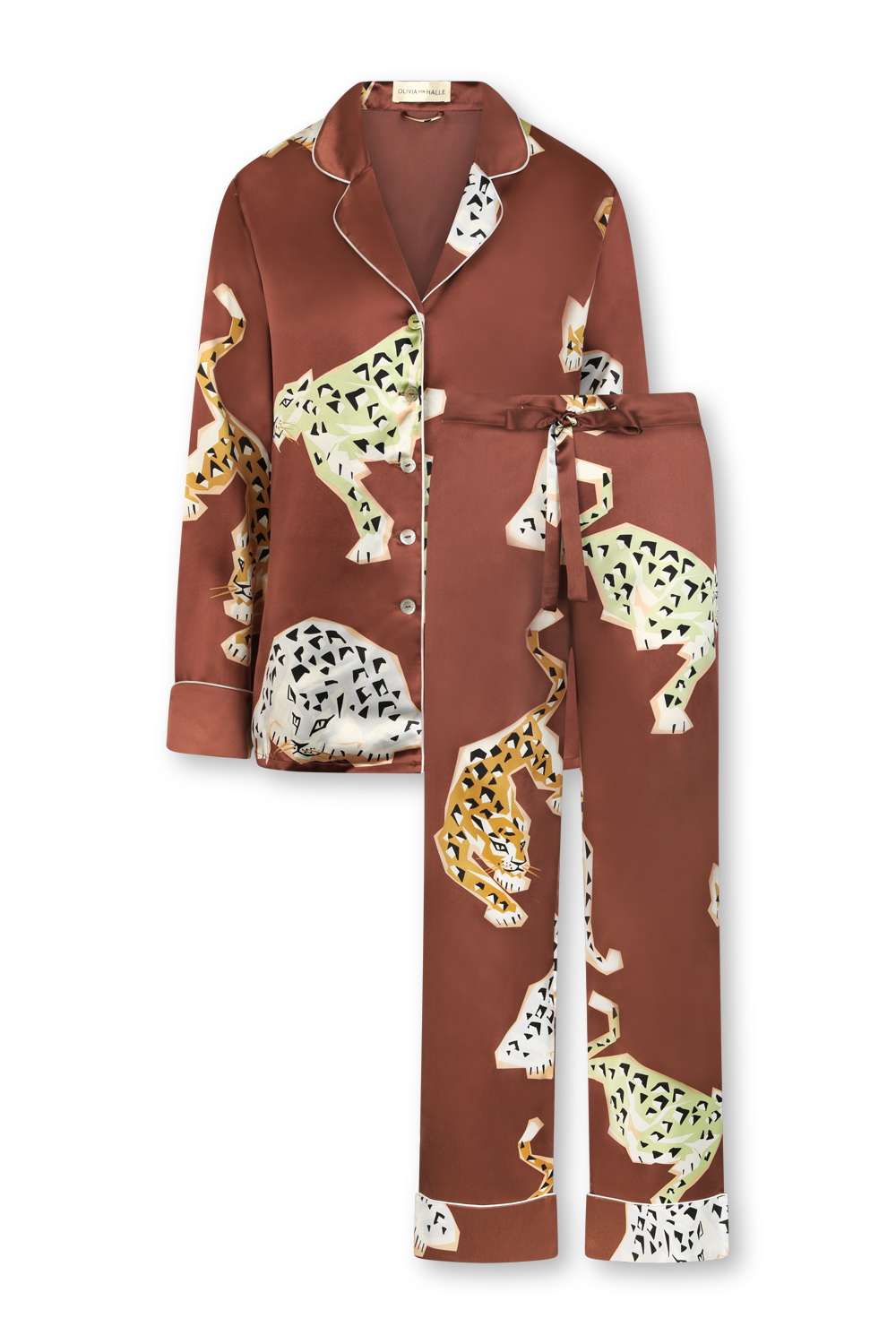 OLIVIA VON HALLE בפקטורי 54. פיג'מת משי סאטן עם הדפס נמרים: 2,790 ש"ח | צילום: יח"צ