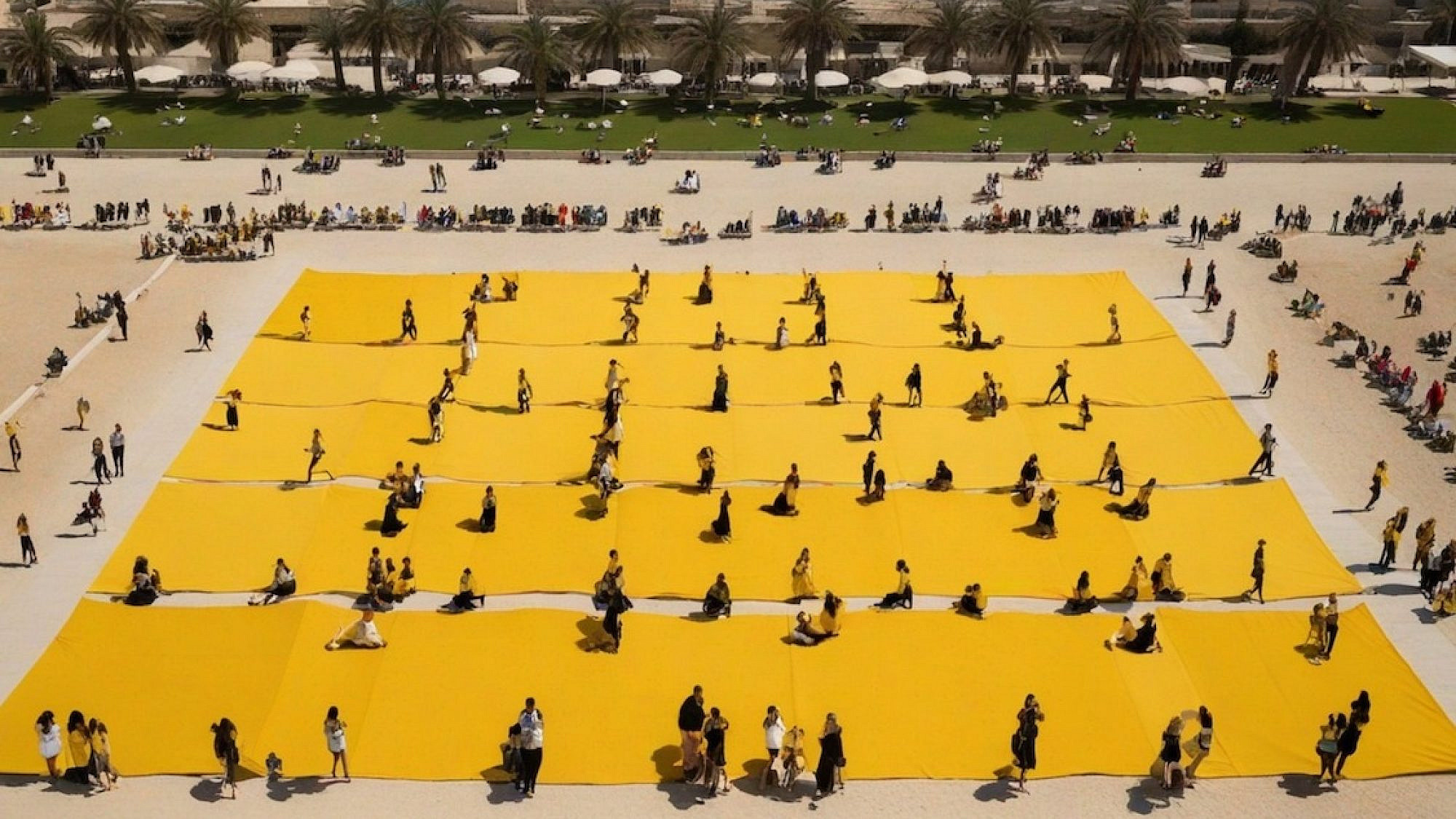 המיצג הצהוב בכיכר החטופים | אילוסטרציה: טלי דביר לבנת