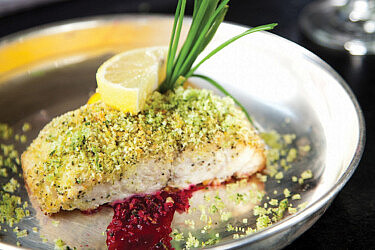 פילה מוסר ים בקראסט עשבי תיבול ורוטב סלק של קייטרינג Cuisine | צילום: דניאל לילה, סטיילינג: אורי שביט