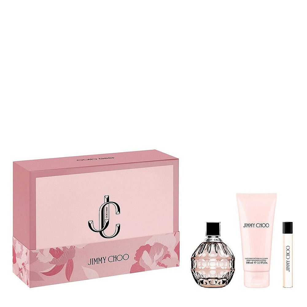 JIMMY CHOO. מארז של בושם 100 מ"ל, בושם מוקטן לנסיעות 7.5 מ"ל וקרם גוף 100 מ"ל. 369 ש"ח |צילום: יח"צ